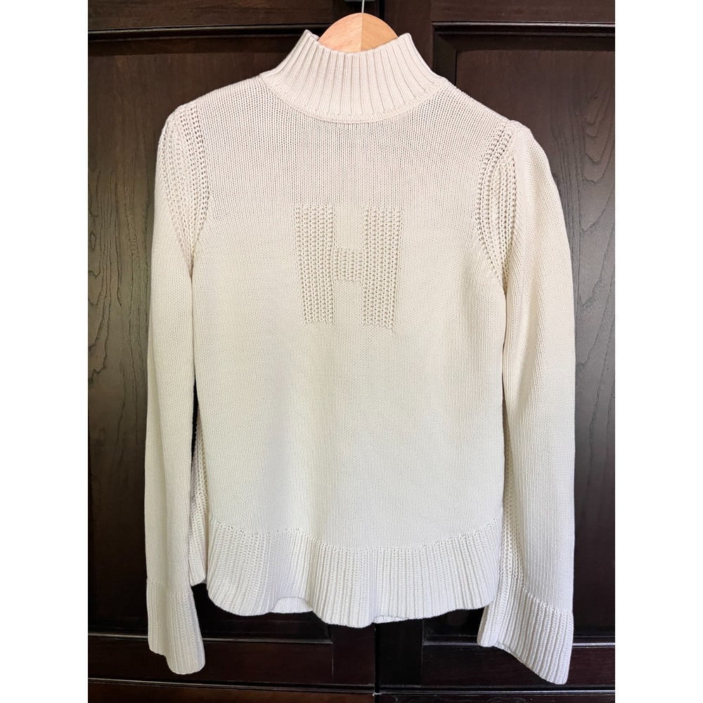 TOMMY HILFIGER Ivory "H" Sweater Mock Neck Women's Size L Classic Preppy Neutral